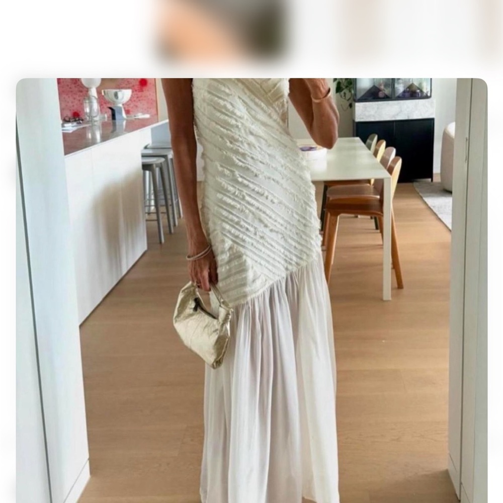 Cream Textured Maxi Dress with Flowing Skirt